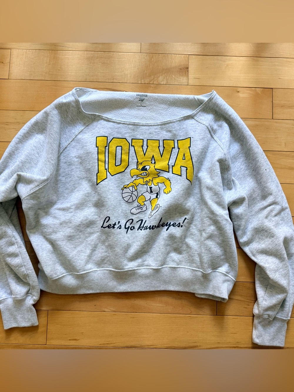 Hollister Gray Iowa Hawkeyes Graphic Crewneck Sweatshirt with Yellow Logo